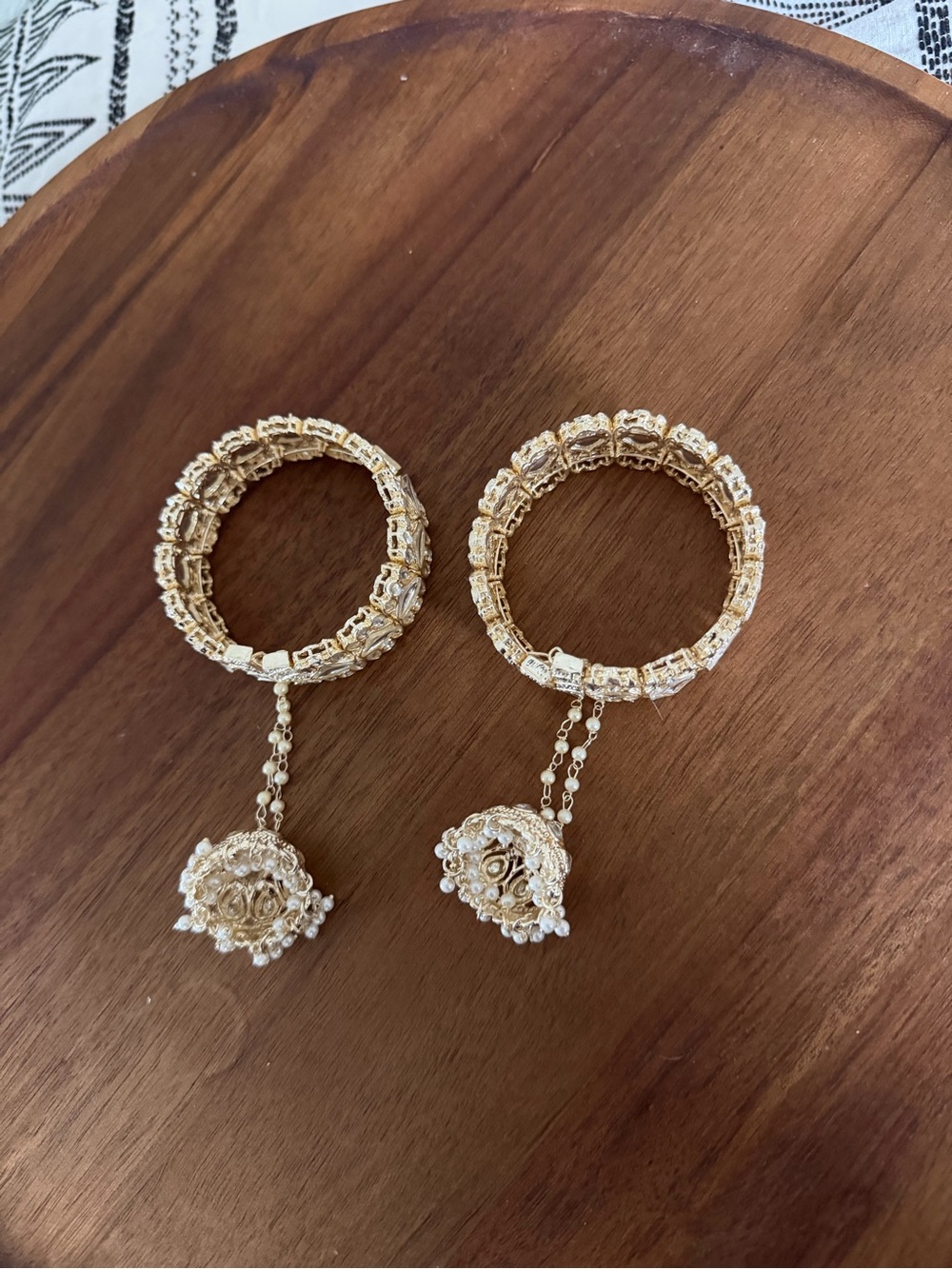 Gold Beaded Bridal Kadas with Jhumka Dangles